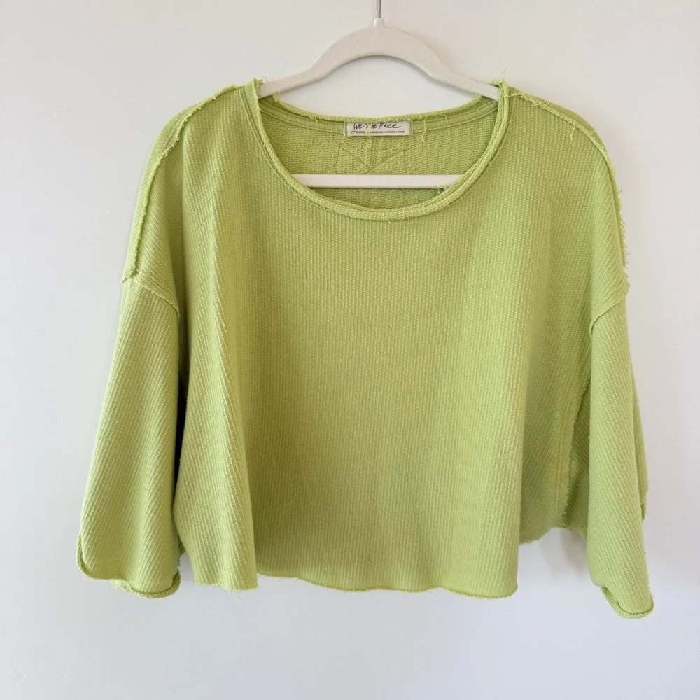 Free People We The Free Relaxed Short Sleeve Crop Top Light Green Womens XS